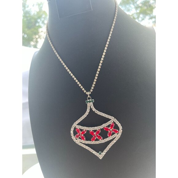 Christmas in July Massive Rhinestone Christmas Ornament Pendant Necklace With Re - Picture 13 of 16